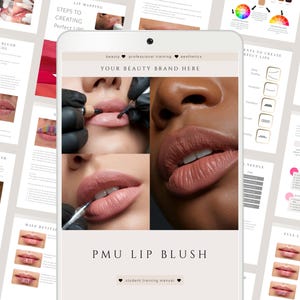 Manual de capacitación de rubor labial PMU / Guía del curso editable en Canva (PDF)