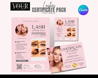 Lash Training Templates: Editable Course Flyer & Certificate (Canva)