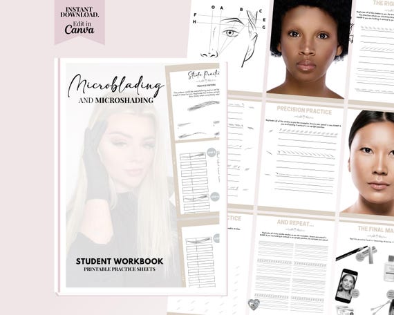 Microblading Student Practice Booklet Template: Brow Mapping, Ombre PMU (Editable Canva)