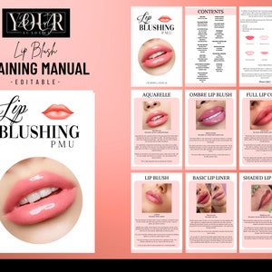 PMU Lips Training Manual, Lip Tattoo Training Guide, Lip Blushing, PMU Student, Micropigmentation Training Guide, Edit Canva | Peach