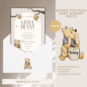 Winnie the Pooh Baby Shower Invitation: Gender Neutral, Editable Canva Template