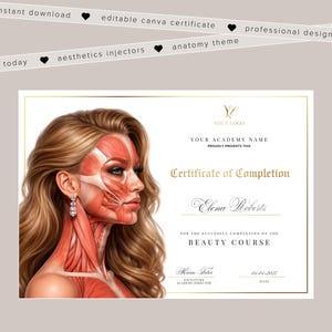 Modelo de Certificado de Treinamento em Estética, Tema Anatomia Facial (Download Digital)