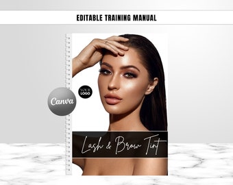 Lash and Brow Tint Editable Training Manual, Tutorial, Brow Lash Course, Step by Step eBook, Student, Educator, Learn, Teach, Edit in Canva