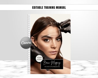 Manual Editable de Mapeo de Cejas, Tutorial, Curso de Entrenamiento de Cejas, Diseño de Cejas, Guía de Mapeo, Paso a Paso, Estudiante, Tutor, Editar en Canva