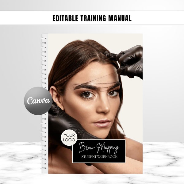 Manuel modifiable de cartographie des sourcils, didacticiel, cours de formation sur les sourcils, conception des sourcils, guide de cartographie, étape par étape, étudiant, professeur, modification dans Canva