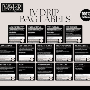 Editable IV Drip Bag Labels: Nutrient Therapy Templates (Canva)