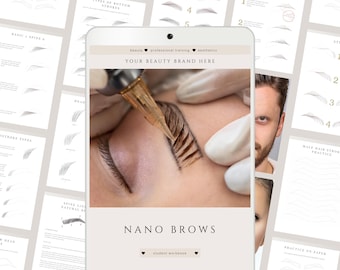 Nano Brows Training Manual - Editable Hair Strokes Practice Student Workbook - Step by Step