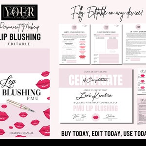 PMU Lips Training Manual, Editable for Educators, Tattoo Lip Blush, PMU Student, Micropigmentation Training Guide, Edit Canva