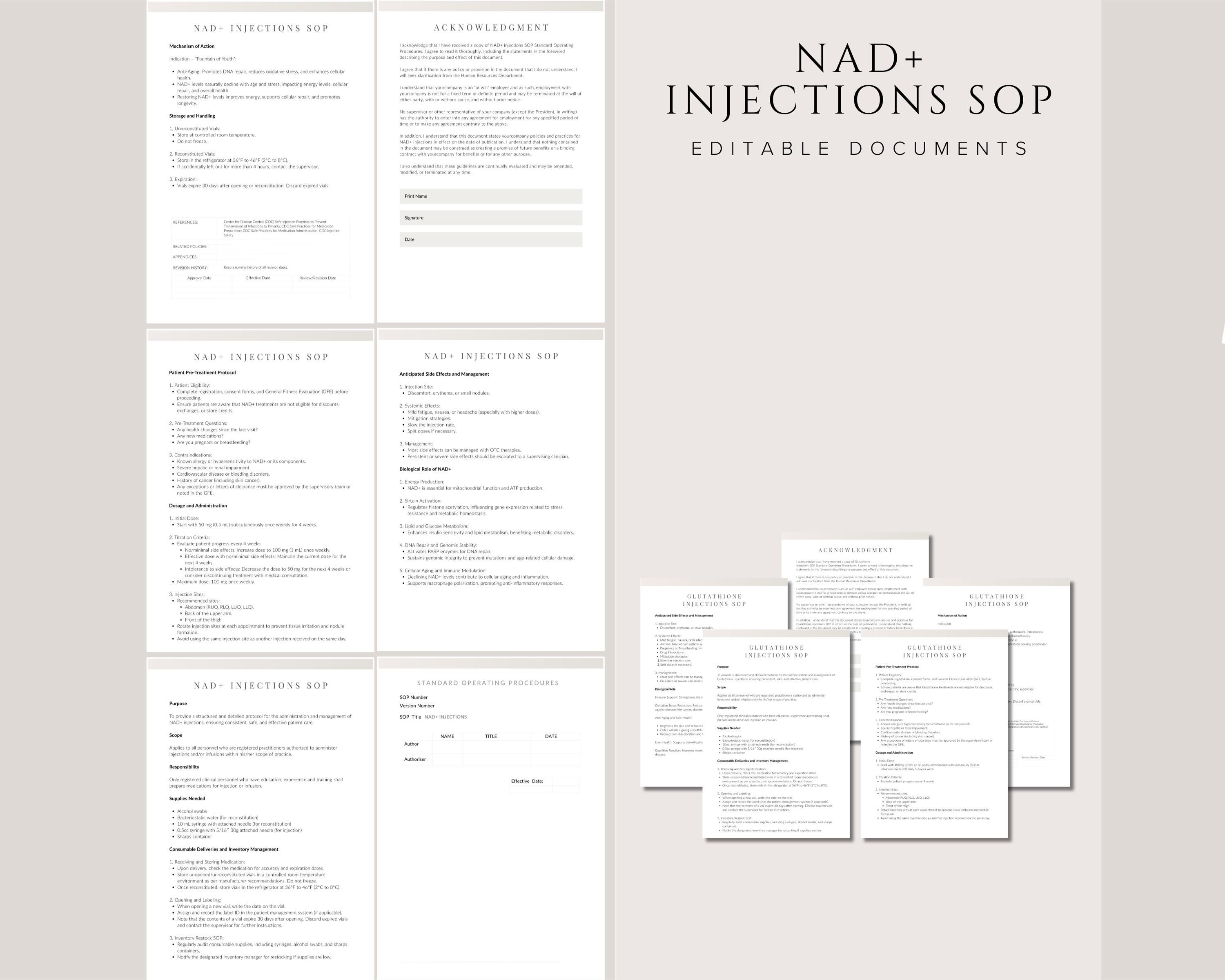Template Injection Table NAD+ Injections SOP Standard Operating Procedures, Clinic Guidelines ...