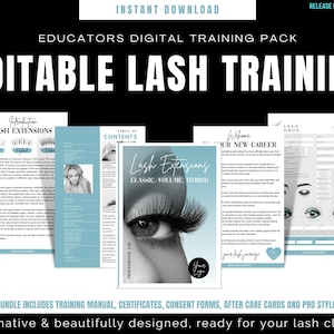 EDUCATORS Editable Eyelash Extensions Training Class Pack, Students Training Manual, Certificates, Lash Documents, Lash Maps, Edit in Canva