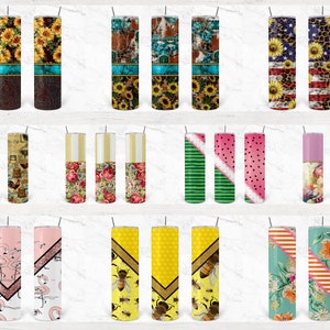 May include: A set of 30 different tumbler designs featuring various patterns and colors, including floral, geometric, animal print, and patriotic themes. The tumblers are all stainless steel and have a double-walled construction to keep drinks cold or hot.