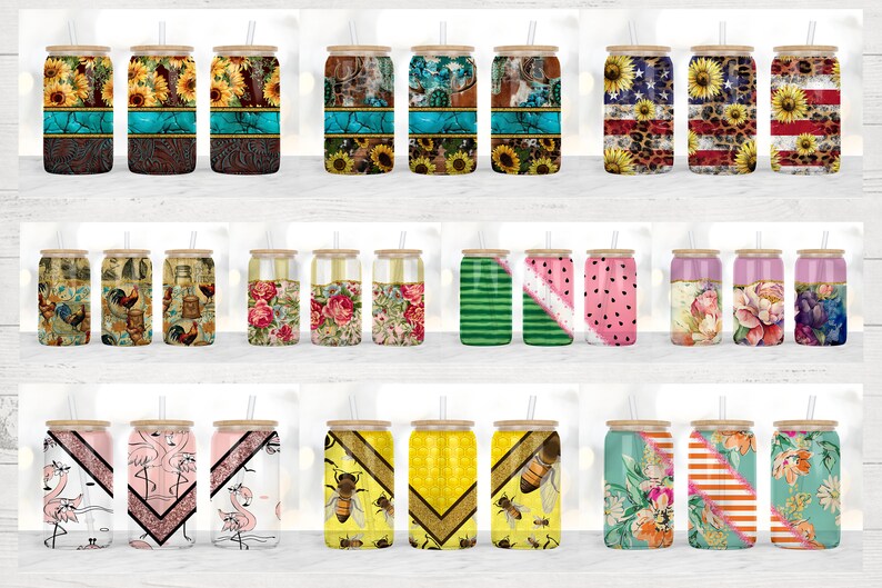 16oz Libbey Glass Can Tumbler Sublimation Designs, Glass Can Wrap png, Libbey Can Template, 16oz Libbey Wrap PNG image 10