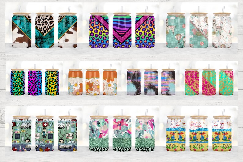 16oz Libbey Glass Can Tumbler Sublimation Designs, Glass Can Wrap png, Libbey Can Template, 16oz Libbey Wrap PNG image 6