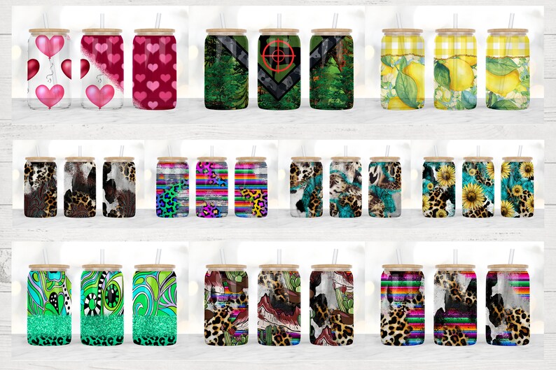 16oz Libbey Glass Can Tumbler Sublimation Designs, Glass Can Wrap png, Libbey Can Template, 16oz Libbey Wrap PNG image 5