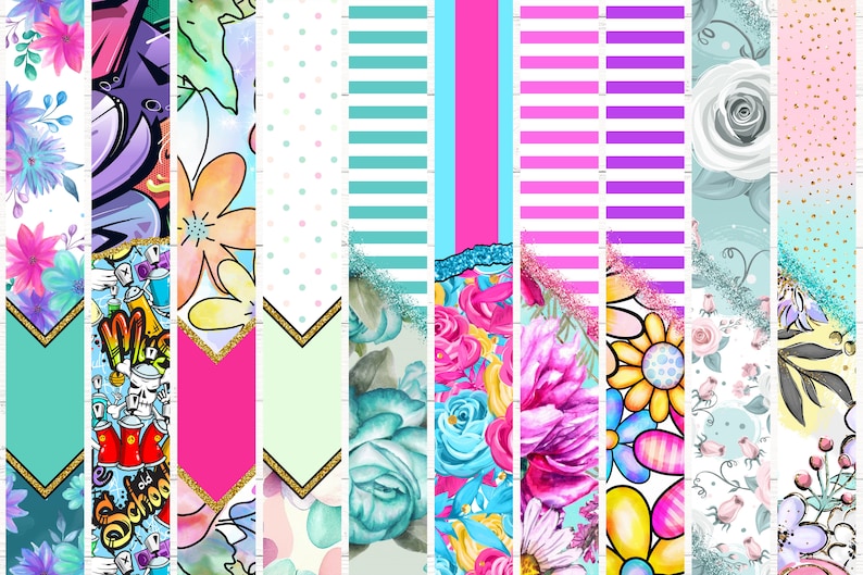 May include: A digital collage of 12 different patterns, including floral, geometric, and abstract designs. The patterns are in a variety of colors, including pink, blue, green, and yellow.