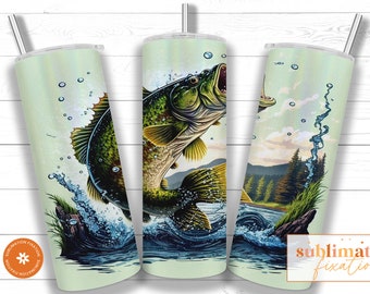 Plantilla de diseño de sublimación de vaso flaco de pesca de 20 oz, envoltura de vaso recto de bajo PNG, vaso colorido de pesca
