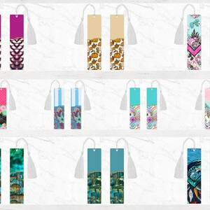 May include: Set of ten colourful bookmarks with various patterns and designs. Each bookmark has a white tassel. The bookmarks feature patterns such as floral, geometric, and abstract designs.