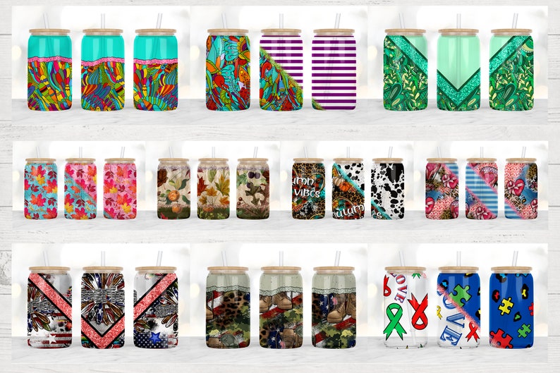 16oz Libbey Glass Can Tumbler Sublimation Designs, Glass Can Wrap png, Libbey Can Template, 16oz Libbey Wrap PNG image 2