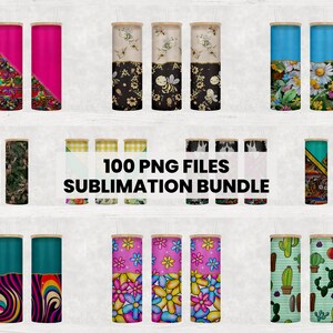 May include: A set of 100 sublimation designs for tumblers. The designs feature a variety of patterns and colors, including floral, geometric, and abstract designs. The designs are perfect for creating unique and personalized tumblers.