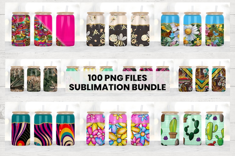16oz Libbey Glass Can Tumbler Sublimation Designs, Glass Can Wrap png, Libbey Can Template, 16oz Libbey Wrap PNG image 1