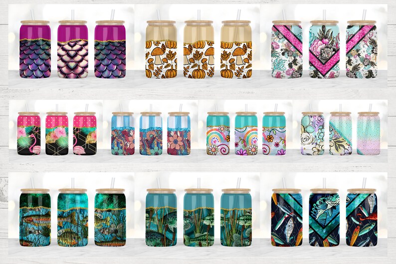 16oz Libbey Glass Can Tumbler Sublimation Designs, Glass Can Wrap png, Libbey Can Template, 16oz Libbey Wrap PNG image 3