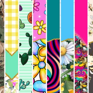 May include: A digital collage of 10 different patterns, including a camouflage pattern with deer, a yellow and white gingham pattern, a green and white striped pattern with cacti, a pink pattern with yellow flowers, a rainbow swirl pattern, a white daisy pattern, a pink and blue pattern with bananas and cherries, a brown pattern with bees, a black and white cow print pattern, and an orange and brown pattern with pumpkins.