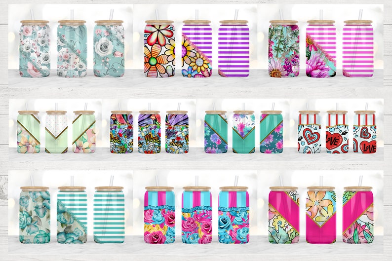 16oz Libbey Glass Can Tumbler Sublimation Designs, Glass Can Wrap png, Libbey Can Template, 16oz Libbey Wrap PNG image 4
