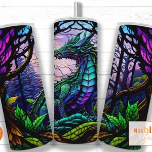 Dragon Stained Glass 20oz Skinny Tumbler Sublimation Design Template, Dragon Tumbler Straight PNG Digital Download, Tumbler png wrap