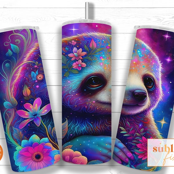 Neon Sloth 20oz Skinny Tumbler Sublimation Design Template, Neon Straight Tumbler Wrap PNG, Frank Bright Colorful Tumbler