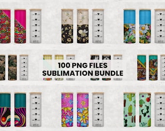 May include: A set of 100 sublimation designs for tumblers. The designs feature a variety of patterns, including floral, geometric, and abstract. The designs are perfect for creating unique and personalized tumblers.