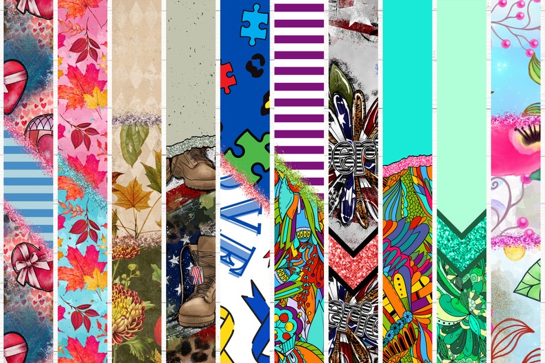 May include: A collection of 10 digital paper designs featuring various patterns and colors. The designs include a blue and white striped pattern, a pink and red floral pattern, a brown and green camouflage pattern, a blue and green puzzle pattern, a purple and white striped pattern, a red and white patriotic pattern, a turquoise and green floral pattern, a light green and white floral pattern, a pink and white floral pattern, and a pink and white floral pattern with a crown.