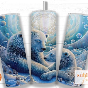 Polar Bear 20oz Skinny Tumbler Sublimation Design Template, Winter Straight Tumbler Wrap PNG, Polar Bear Colorful Tumbler