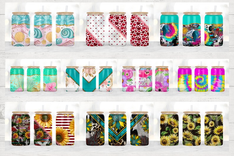 16oz Libbey Glass Can Tumbler Sublimation Designs, Glass Can Wrap png, Libbey Can Template, 16oz Libbey Wrap PNG image 9
