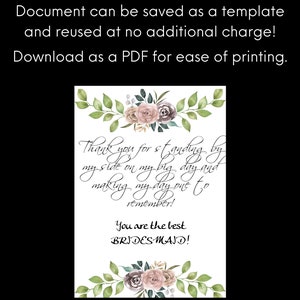 How to document on how to download and print your bridesmaid thank you card upon purchase!