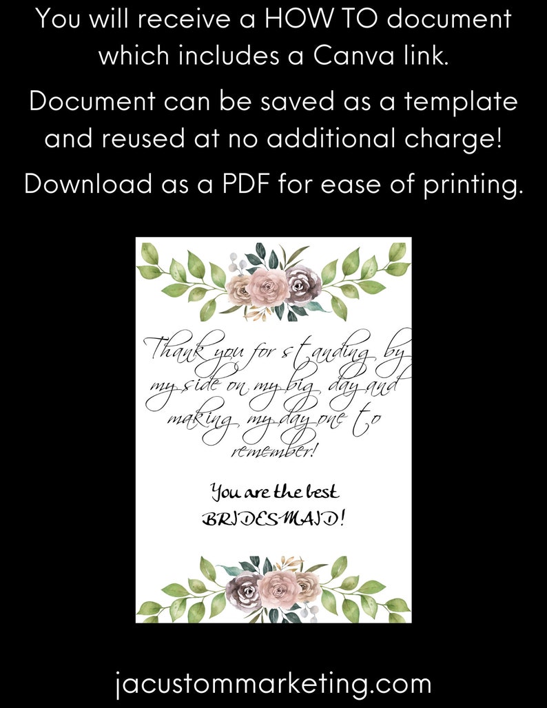 How to document on how to download and print your bridesmaid thank you card upon purchase!