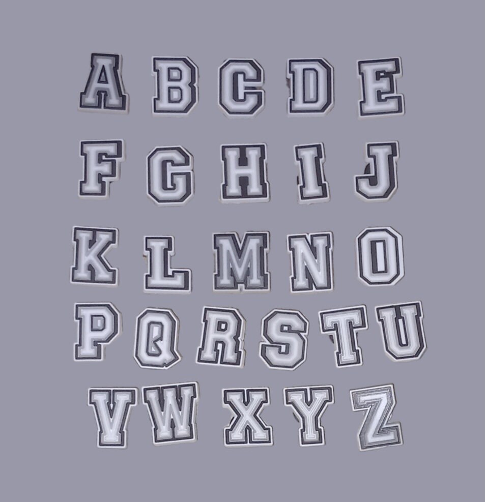 White, Grey & Black Alphabet Croc Charms, Personalized Letter Jibbitz, Croc Shoe  Charms 