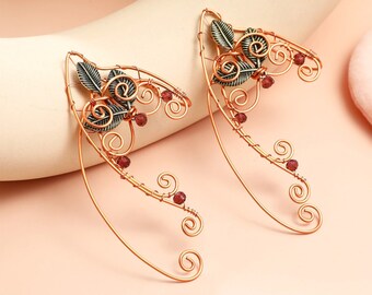 Lightweight Elf Ear Cuff & Wrap Pair Earrings Comfortable Ear Clip Jewelry Woman Ear Jewelry Curvy Style Earrings With Retro Leaves