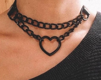 Heart Choker Pull Choker Necklace Heart Martingale Choker Adjustable Leather Collar Black Choker With Pull Strap Accessory Necklace