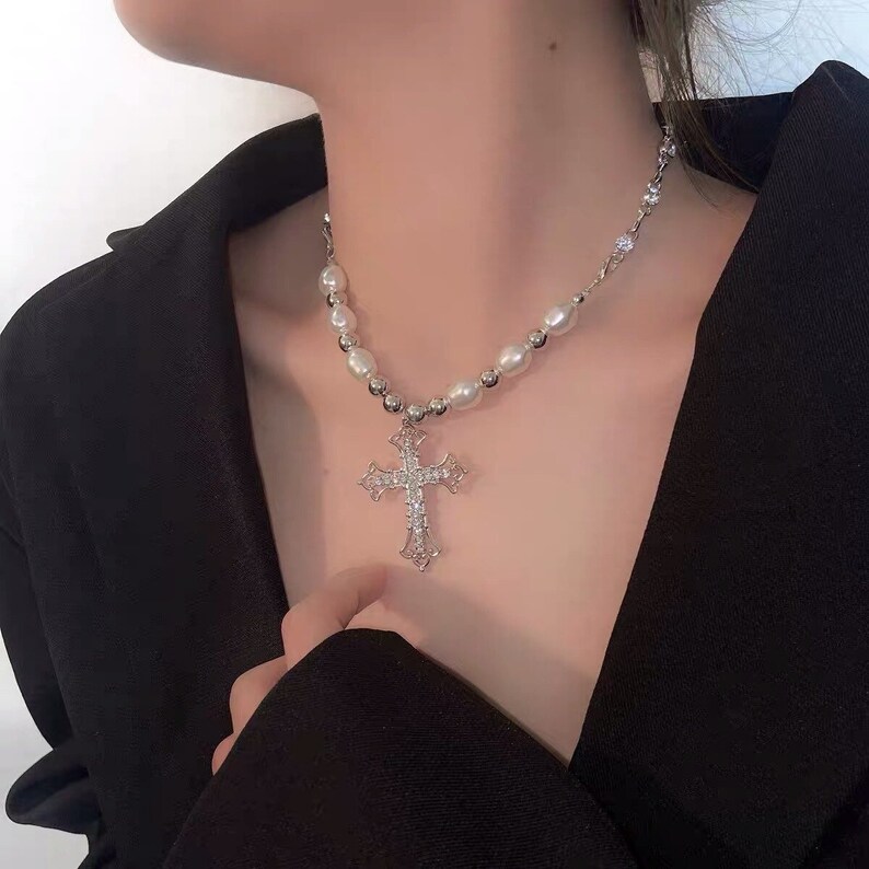 Vintage Bling Cross Pendant Necklace Cross Pendant Chain Etsy