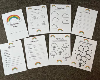 Wellbeing Workbook - rainbow // kids wellbeing, kids mental health, kids gratitude, kids anxiety, mental health, kids journaling