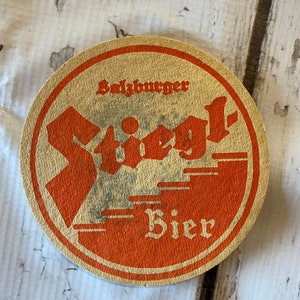 1 Vintage Saizburger Stiegl Bier Tavern Beer coasters, posavasos de cartón cervecería, bar, posavasos de taberna