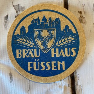 1 Vintage 1970's Brau Haus Fussen Tavern Beer coasters, posavasos de cartón cervecería, barware, posavasos de taberna