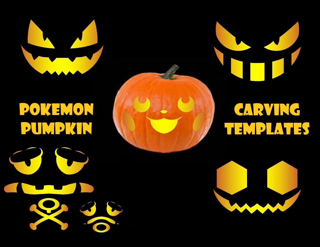 Pokemon Jack o lantern Pumpkin Carving Patterns Including Gengar 