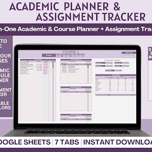 Assignment Tracking Spreadsheet, Academic and Course Planner, Digital Student Planner, School Planner, Course Tracker, Assignment Planner