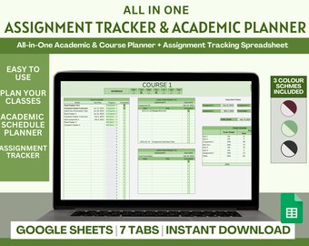 homework planner Assignment Tracking Spreadsheet, Academic and Course Planner, Digital Student Planner, School Planner, Course Tracker, Assignment Planner