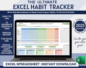 Excel Habit Tracker: Daily, Weekly, Monthly Goal Planner (Printable PDF)