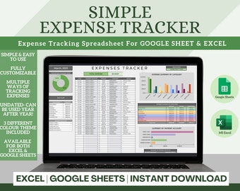 Rastreador de gastos simple para GOOGLE SHEETS y EXCEL / Planificador de presupuesto personal / Rastreador de gastos simple y fácil de usar