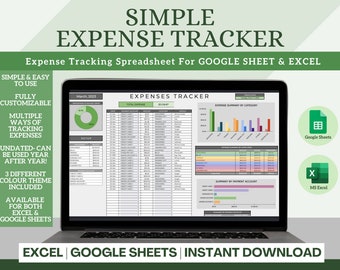 Semplice tracciatore di spese per GOOGLE SHEETS ed EXCEL/Pianificatore di budget personale/Tracciatore di spese semplice e facile da usare