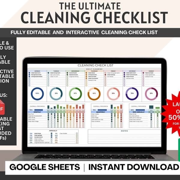 adhd homework checklist Cleaning Checklist Spreadsheet Template for Google Sheets, Cleaning schedule planner, Printable Cleaning Template, Housekeeping Chore List