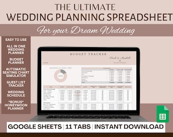 Digital Wedding Planning Spreadsheet, Wedding Budget Planner, Wedding Checklist, Wedding Guest List, All-In-One Wedding Planner
